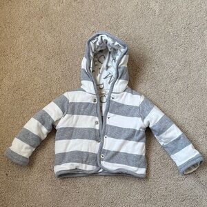 Barely Worn Burt's Bees Baby Gray and White Striped Hooded Pea Coat